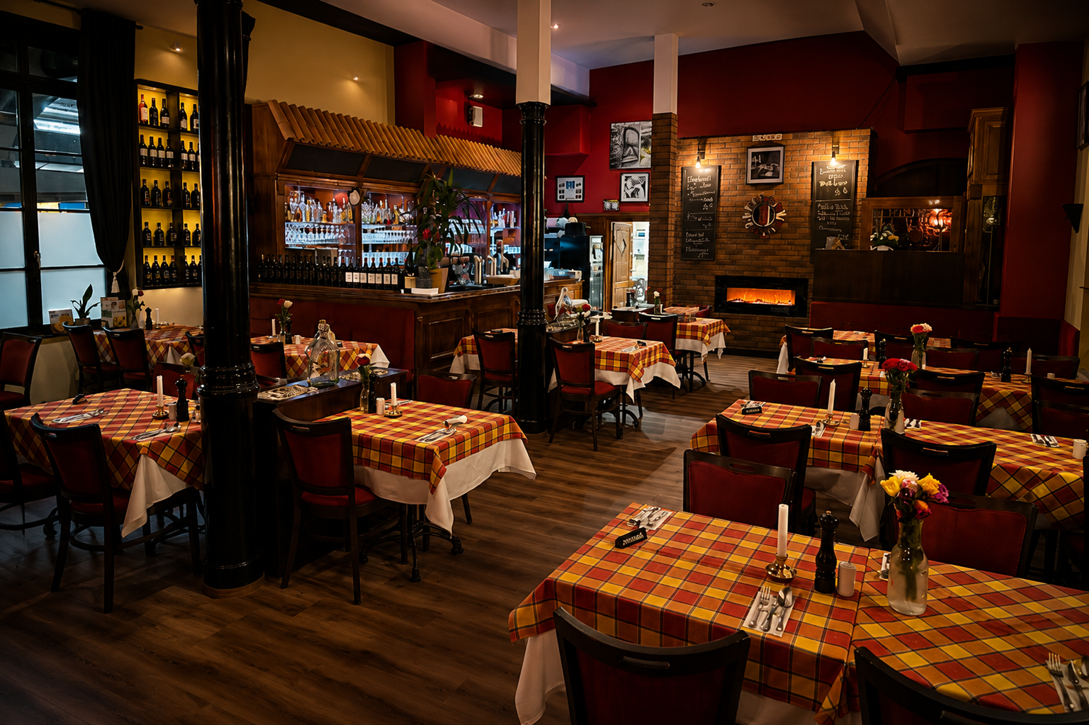 Gemütlicher Gastraum des Ristorante Benvenuti mit eingedeckten Tischen